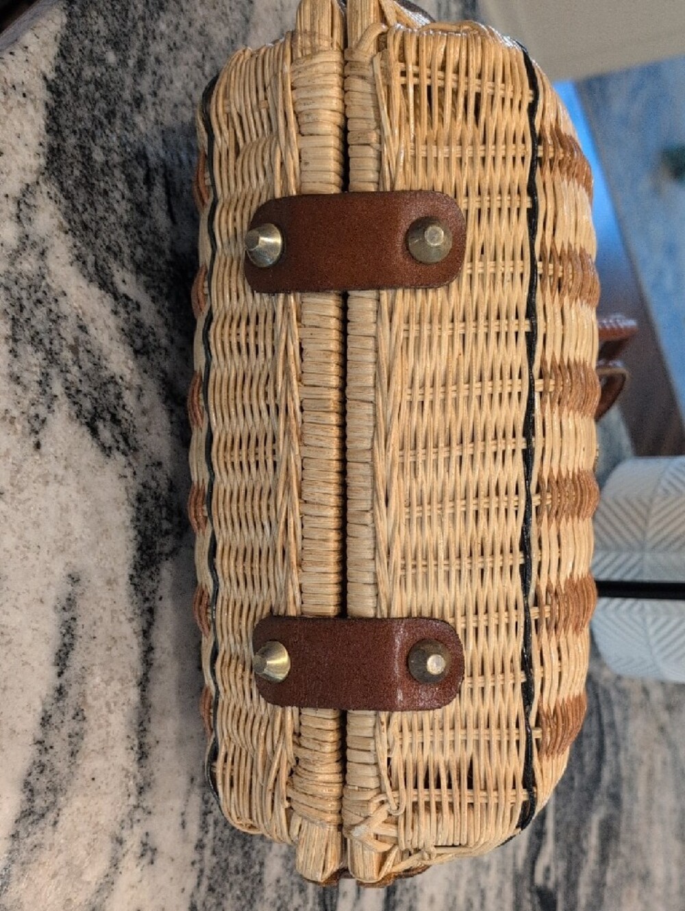 Patricia Nash Woven Rattan Tote with Brown Leather Trim - Picture 8 of 8